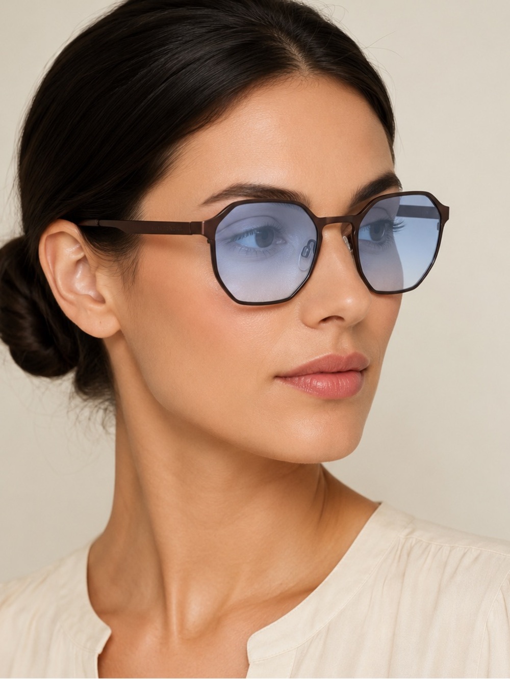 Women's Brown Frame Sunglasses with Blue Gradient Lenses 3233-06